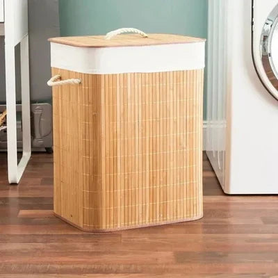 Cesto de Ropa de Bambú con Forro Interno y Tapa Diseño Plegable