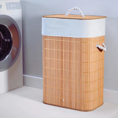 Cesto de Ropa de Bambú con Forro Interno y Tapa Diseño Plegable