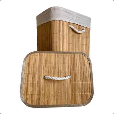 Cesto de Ropa de Bambú con Forro Interno y Tapa Diseño Plegable