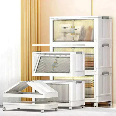 Kit Cajas Organizadoras Apilables con Ruedas y Puerta Frontal