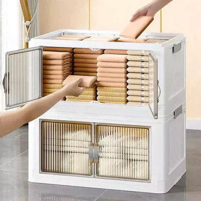 Kit Cajas Organizadoras Apilables con Ruedas y Puerta Frontal